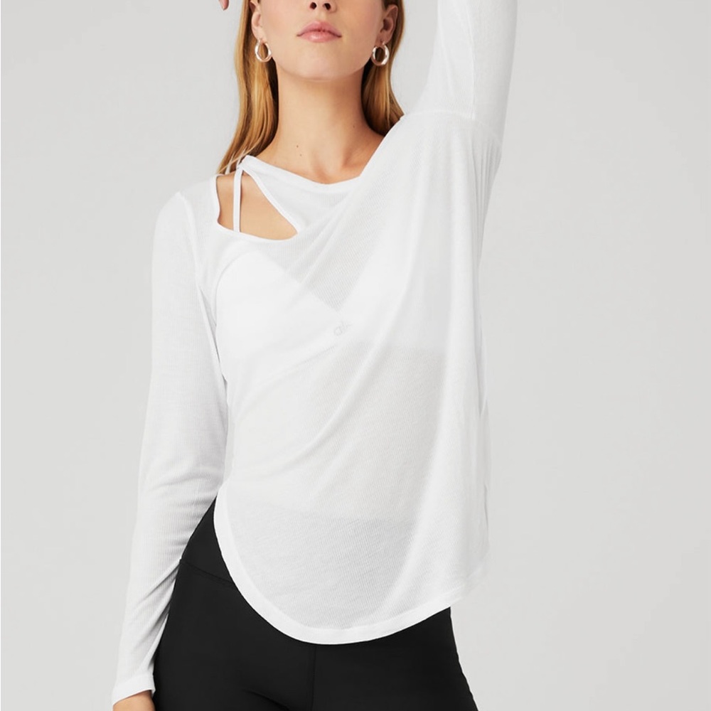 ALO Yoga Ribbed Peak Long Sleeve - White | M